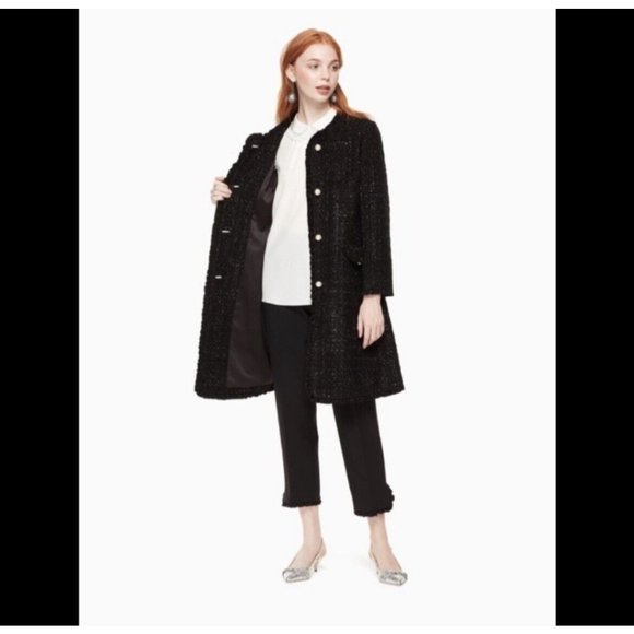Kate Spade Sparkle Tweed Long Coat Jacket Black Size 4 New! - Picture 2 of 10